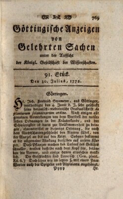 Göttingische Anzeigen von gelehrten Sachen (Göttingische Zeitungen von gelehrten Sachen) Donnerstag 30. Juli 1772