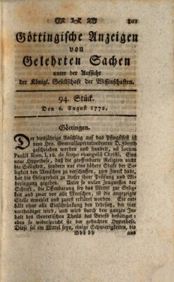 Göttingische Anzeigen von gelehrten Sachen (Göttingische Zeitungen von gelehrten Sachen) Donnerstag 6. August 1772