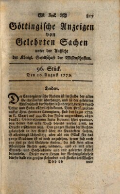 Göttingische Anzeigen von gelehrten Sachen (Göttingische Zeitungen von gelehrten Sachen) Montag 10. August 1772