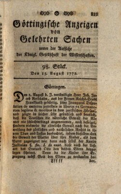 Göttingische Anzeigen von gelehrten Sachen (Göttingische Zeitungen von gelehrten Sachen) Samstag 15. August 1772