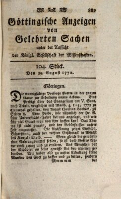 Göttingische Anzeigen von gelehrten Sachen (Göttingische Zeitungen von gelehrten Sachen) Samstag 29. August 1772