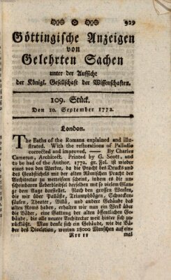 Göttingische Anzeigen von gelehrten Sachen (Göttingische Zeitungen von gelehrten Sachen) Donnerstag 10. September 1772