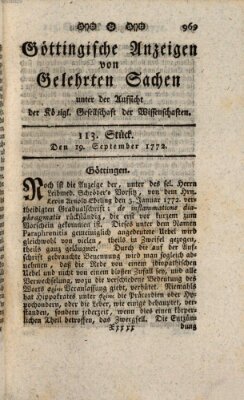 Göttingische Anzeigen von gelehrten Sachen (Göttingische Zeitungen von gelehrten Sachen) Samstag 19. September 1772