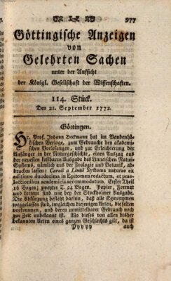 Göttingische Anzeigen von gelehrten Sachen (Göttingische Zeitungen von gelehrten Sachen) Montag 21. September 1772