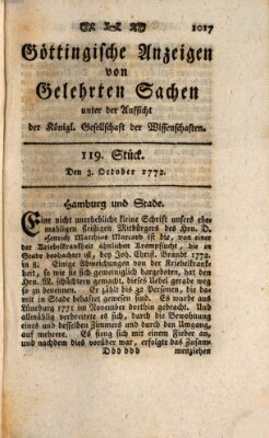 Göttingische Anzeigen von gelehrten Sachen (Göttingische Zeitungen von gelehrten Sachen) Samstag 3. Oktober 1772