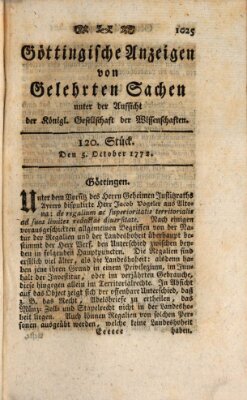 Göttingische Anzeigen von gelehrten Sachen (Göttingische Zeitungen von gelehrten Sachen) Montag 5. Oktober 1772