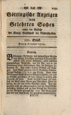 Göttingische Anzeigen von gelehrten Sachen (Göttingische Zeitungen von gelehrten Sachen) Donnerstag 8. Oktober 1772