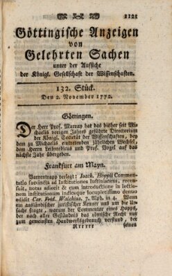 Göttingische Anzeigen von gelehrten Sachen (Göttingische Zeitungen von gelehrten Sachen) Montag 2. November 1772