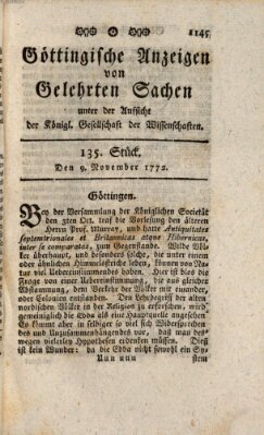 Göttingische Anzeigen von gelehrten Sachen (Göttingische Zeitungen von gelehrten Sachen) Montag 9. November 1772