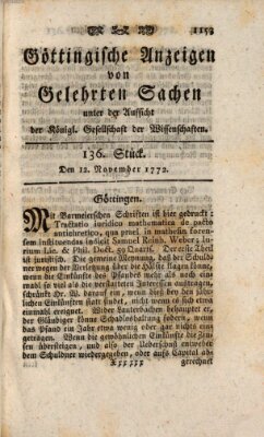 Göttingische Anzeigen von gelehrten Sachen (Göttingische Zeitungen von gelehrten Sachen) Donnerstag 12. November 1772