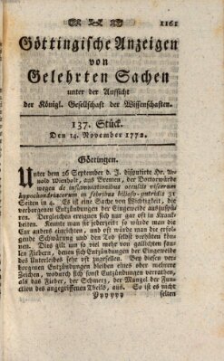 Göttingische Anzeigen von gelehrten Sachen (Göttingische Zeitungen von gelehrten Sachen) Samstag 14. November 1772