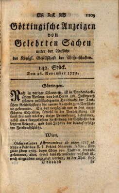 Göttingische Anzeigen von gelehrten Sachen (Göttingische Zeitungen von gelehrten Sachen) Donnerstag 26. November 1772