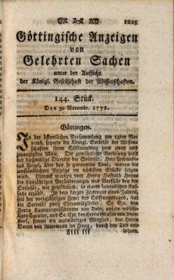 Göttingische Anzeigen von gelehrten Sachen (Göttingische Zeitungen von gelehrten Sachen) Montag 30. November 1772