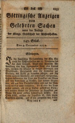 Göttingische Anzeigen von gelehrten Sachen (Göttingische Zeitungen von gelehrten Sachen) Donnerstag 3. Dezember 1772