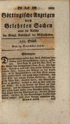 Göttingische Anzeigen von gelehrten Sachen (Göttingische Zeitungen von gelehrten Sachen) Montag 14. Dezember 1772