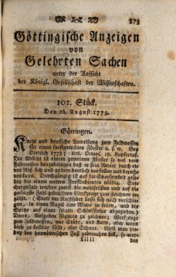 Göttingische Anzeigen von gelehrten Sachen (Göttingische Zeitungen von gelehrten Sachen) Donnerstag 26. August 1773