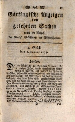 Göttingische Anzeigen von gelehrten Sachen (Göttingische Zeitungen von gelehrten Sachen) Samstag 8. Januar 1774