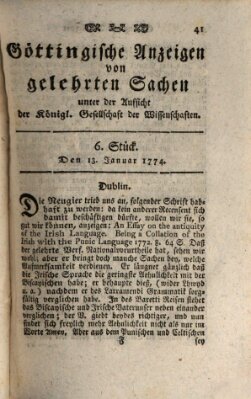 Göttingische Anzeigen von gelehrten Sachen (Göttingische Zeitungen von gelehrten Sachen) Donnerstag 13. Januar 1774