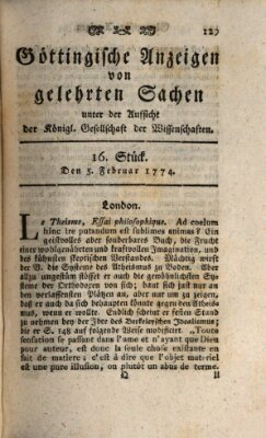 Göttingische Anzeigen von gelehrten Sachen (Göttingische Zeitungen von gelehrten Sachen) Samstag 5. Februar 1774