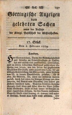 Göttingische Anzeigen von gelehrten Sachen (Göttingische Zeitungen von gelehrten Sachen) Dienstag 8. Februar 1774