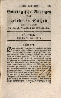 Göttingische Anzeigen von gelehrten Sachen (Göttingische Zeitungen von gelehrten Sachen) Donnerstag 17. Februar 1774