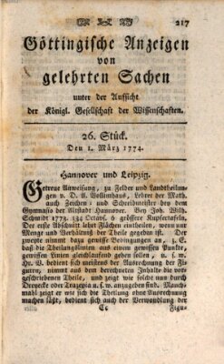 Göttingische Anzeigen von gelehrten Sachen (Göttingische Zeitungen von gelehrten Sachen) Dienstag 1. März 1774