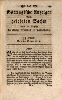 Göttingische Anzeigen von gelehrten Sachen (Göttingische Zeitungen von gelehrten Sachen) Dienstag 22. März 1774