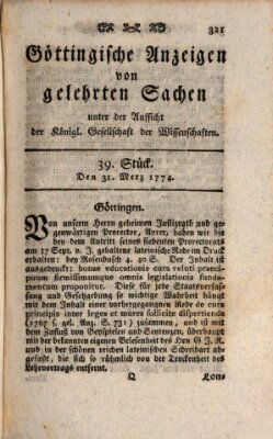 Göttingische Anzeigen von gelehrten Sachen (Göttingische Zeitungen von gelehrten Sachen) Donnerstag 31. März 1774