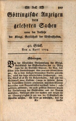 Göttingische Anzeigen von gelehrten Sachen (Göttingische Zeitungen von gelehrten Sachen) Samstag 2. April 1774