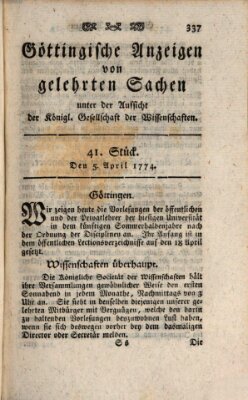 Göttingische Anzeigen von gelehrten Sachen (Göttingische Zeitungen von gelehrten Sachen) Dienstag 5. April 1774