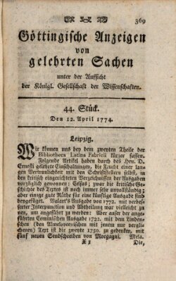 Göttingische Anzeigen von gelehrten Sachen (Göttingische Zeitungen von gelehrten Sachen) Dienstag 12. April 1774