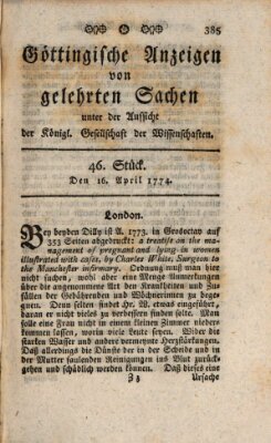 Göttingische Anzeigen von gelehrten Sachen (Göttingische Zeitungen von gelehrten Sachen) Samstag 16. April 1774