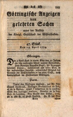 Göttingische Anzeigen von gelehrten Sachen (Göttingische Zeitungen von gelehrten Sachen) Dienstag 19. April 1774