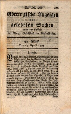 Göttingische Anzeigen von gelehrten Sachen (Göttingische Zeitungen von gelehrten Sachen) Samstag 23. April 1774