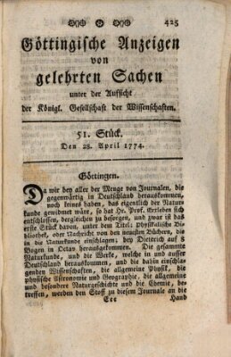 Göttingische Anzeigen von gelehrten Sachen (Göttingische Zeitungen von gelehrten Sachen) Donnerstag 28. April 1774