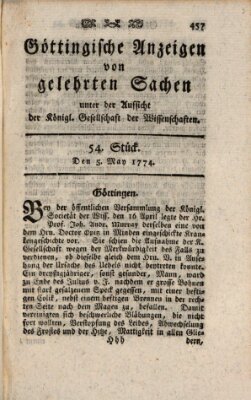 Göttingische Anzeigen von gelehrten Sachen (Göttingische Zeitungen von gelehrten Sachen) Donnerstag 5. Mai 1774