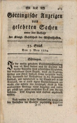 Göttingische Anzeigen von gelehrten Sachen (Göttingische Zeitungen von gelehrten Sachen) Samstag 7. Mai 1774