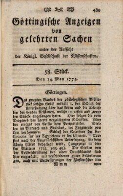 Göttingische Anzeigen von gelehrten Sachen (Göttingische Zeitungen von gelehrten Sachen) Samstag 14. Mai 1774