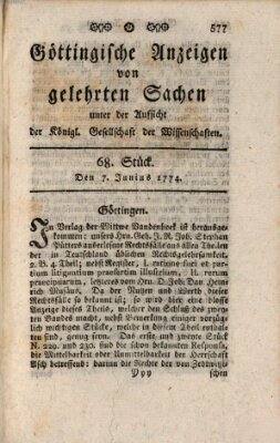 Göttingische Anzeigen von gelehrten Sachen (Göttingische Zeitungen von gelehrten Sachen) Dienstag 7. Juni 1774