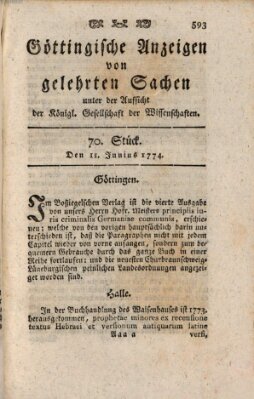 Göttingische Anzeigen von gelehrten Sachen (Göttingische Zeitungen von gelehrten Sachen) Samstag 11. Juni 1774