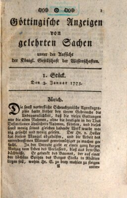 Göttingische Anzeigen von gelehrten Sachen (Göttingische Zeitungen von gelehrten Sachen) Dienstag 3. Januar 1775