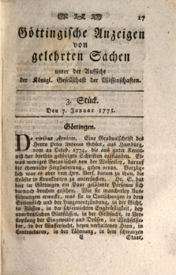 Göttingische Anzeigen von gelehrten Sachen (Göttingische Zeitungen von gelehrten Sachen) Samstag 7. Januar 1775