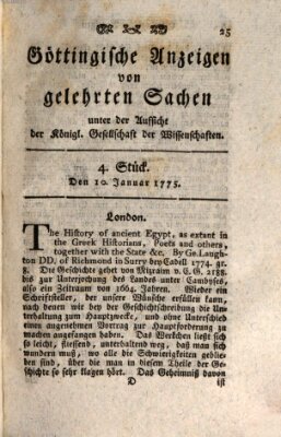 Göttingische Anzeigen von gelehrten Sachen (Göttingische Zeitungen von gelehrten Sachen) Dienstag 10. Januar 1775