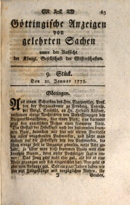 Göttingische Anzeigen von gelehrten Sachen (Göttingische Zeitungen von gelehrten Sachen) Samstag 21. Januar 1775