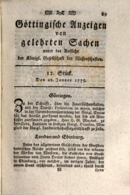 Göttingische Anzeigen von gelehrten Sachen (Göttingische Zeitungen von gelehrten Sachen) Samstag 28. Januar 1775