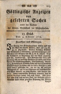 Göttingische Anzeigen von gelehrten Sachen (Göttingische Zeitungen von gelehrten Sachen) Samstag 4. Februar 1775