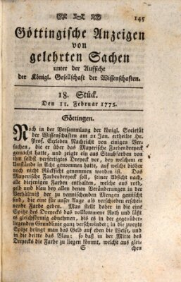 Göttingische Anzeigen von gelehrten Sachen (Göttingische Zeitungen von gelehrten Sachen) Samstag 11. Februar 1775