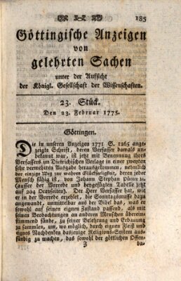 Göttingische Anzeigen von gelehrten Sachen (Göttingische Zeitungen von gelehrten Sachen) Donnerstag 23. Februar 1775