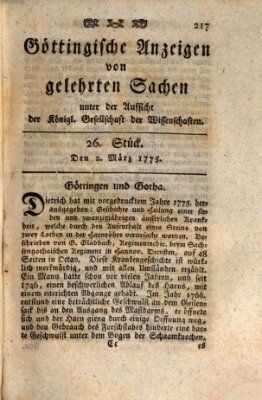 Göttingische Anzeigen von gelehrten Sachen (Göttingische Zeitungen von gelehrten Sachen) Donnerstag 2. März 1775