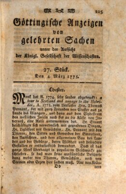 Göttingische Anzeigen von gelehrten Sachen (Göttingische Zeitungen von gelehrten Sachen) Samstag 4. März 1775